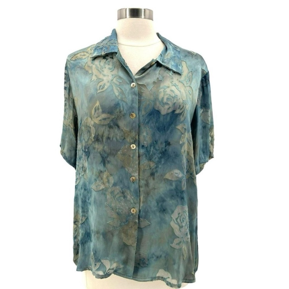 Citron Blue Silk Floral Button-Down Shirt